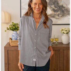 Frank & Eileen Grey and White Striped Shirt Size Med